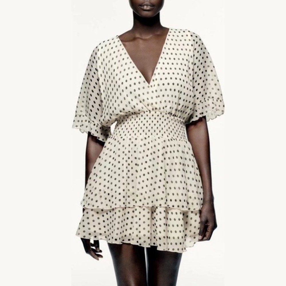 Zara Mini Cream Polka Dot Dress (M)